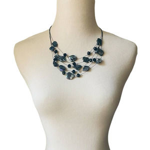 Artisan Made Baroque Blue Keshi Pearl Necklace Five Strand Black Beads Boho Chic